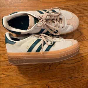 Adidas White and Green Platform Sneakers